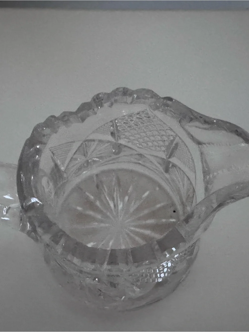 Vintage Cut Crystal Mini Creamer Pitcher ABP Style Hobstar Starburst Heavy Glass